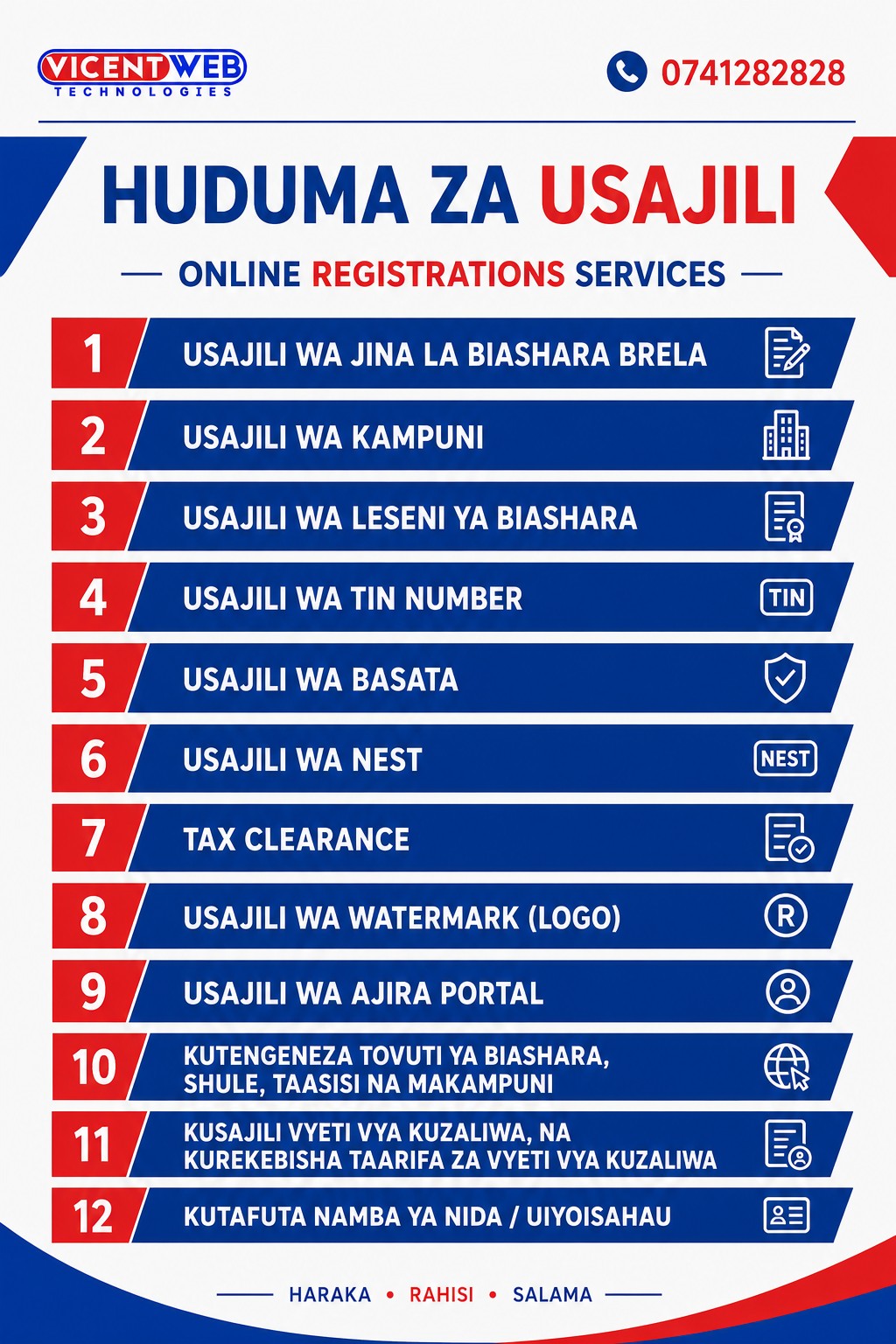 Huduma za Usajili Vicent Web Technologies